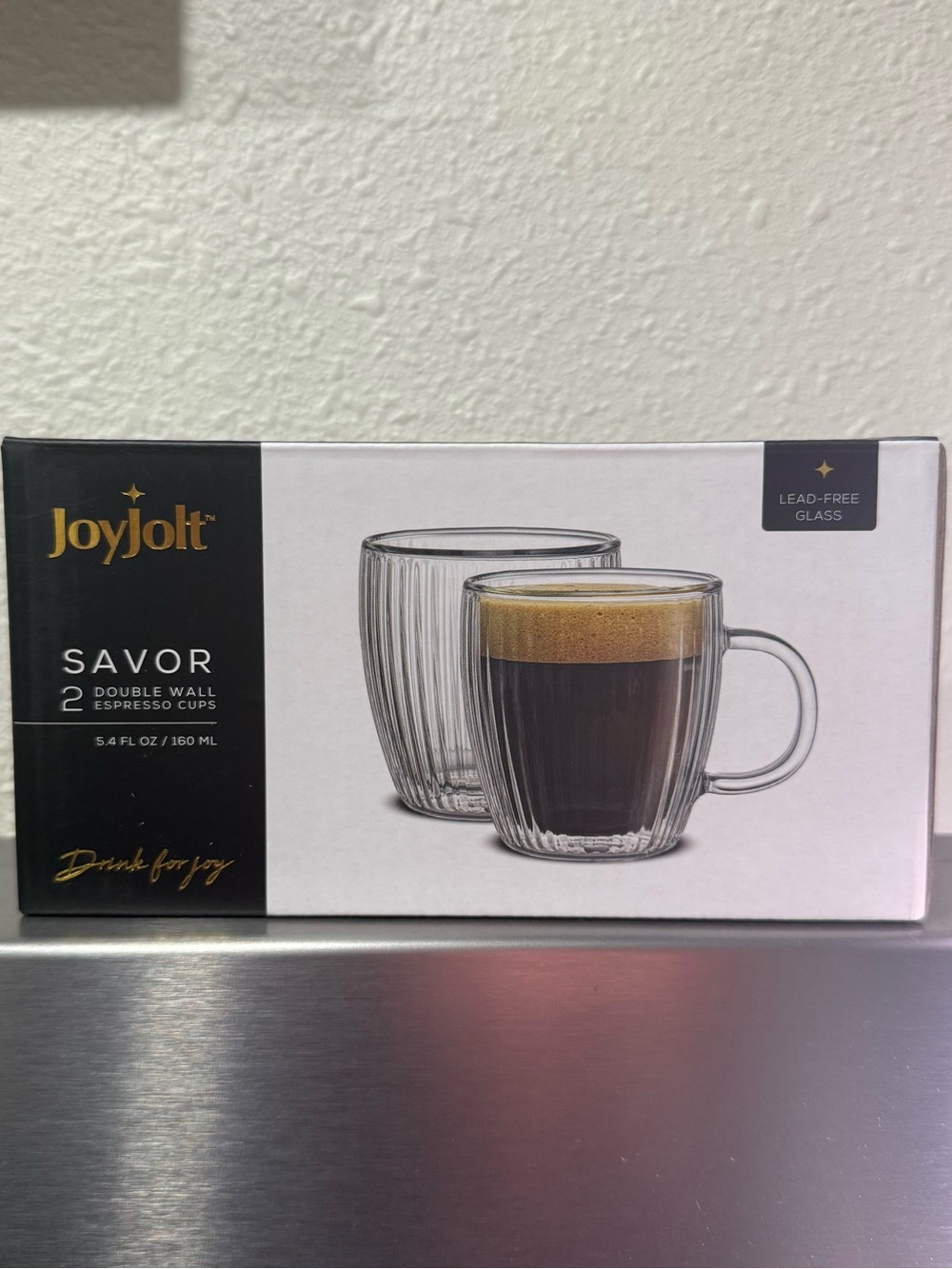Jolt Fluted Double Wall Mugs - Black and Gold Box